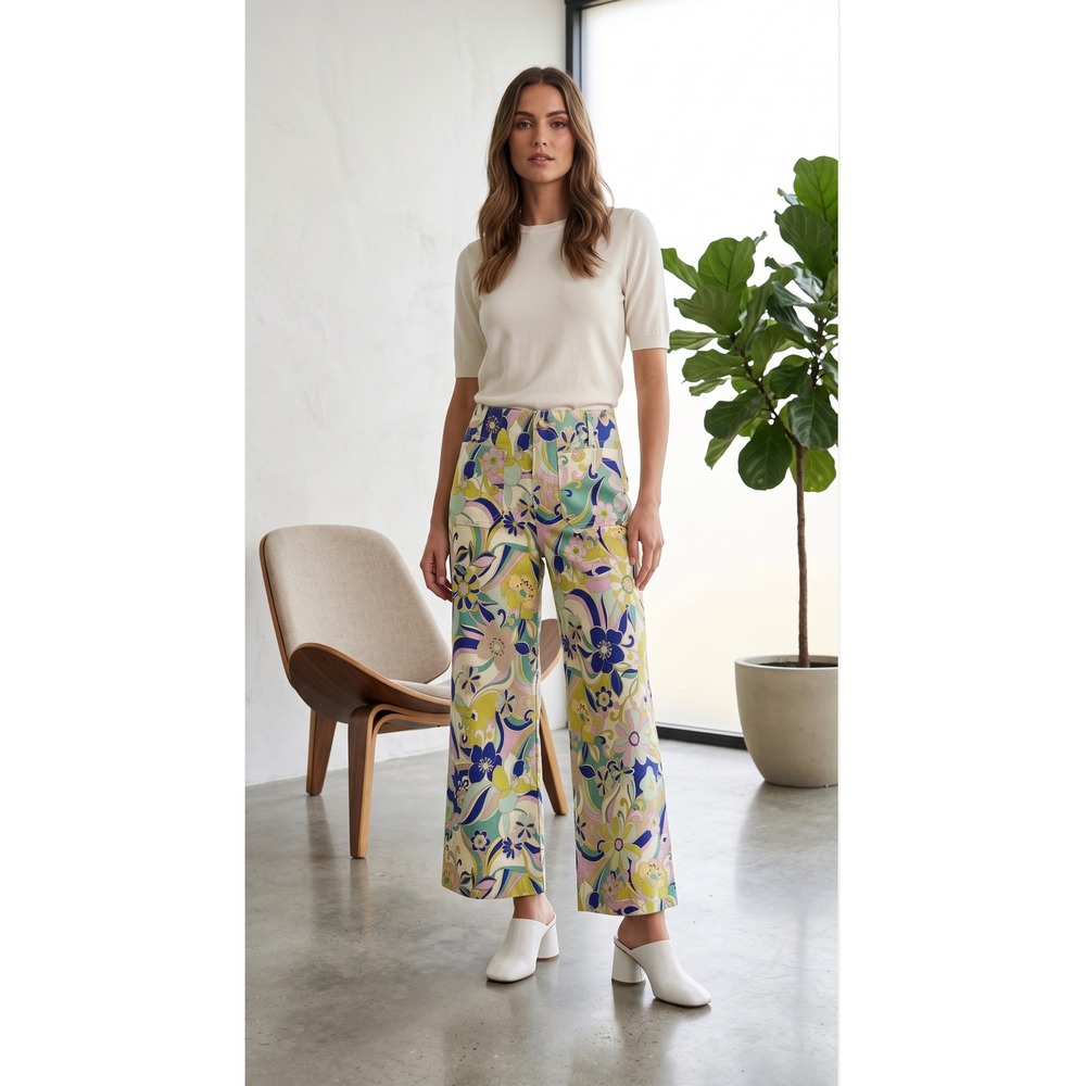 Maeve Anthropologie The Colette Cropped Wide Leg Pants Floral Retro Print 25